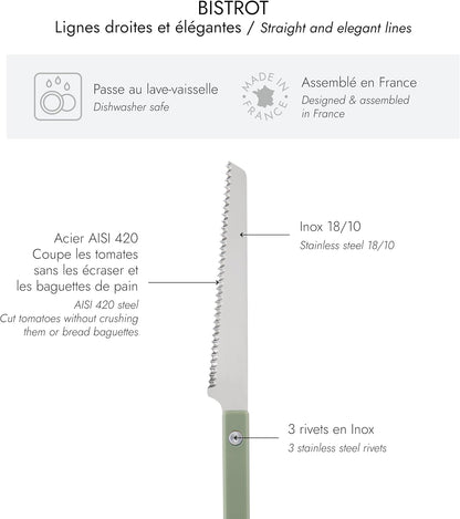 Serrated Knife 8.5 inches - Bistrot Collection - Perfect for Tomatoes, Lemons, Breads - Stainless Steel & Nylon - Dishwasher Safe - Burgundy - Brilliant Finish