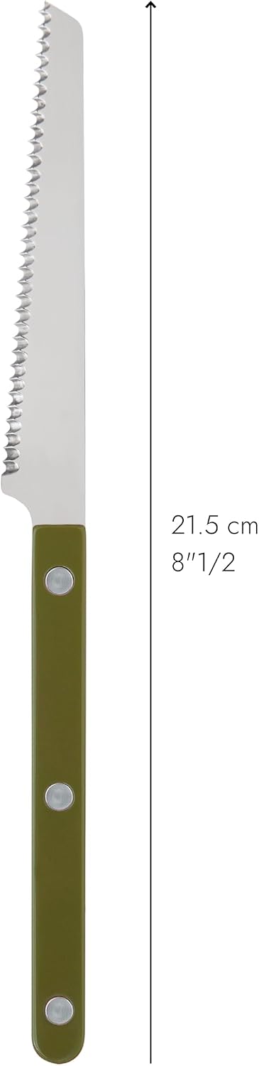 Serrated Knife 8.5 inches - Bistrot Collection - Perfect for Tomatoes, Lemons, Breads - Stainless Steel & Nylon - Dishwasher Safe - Burgundy - Brilliant Finish