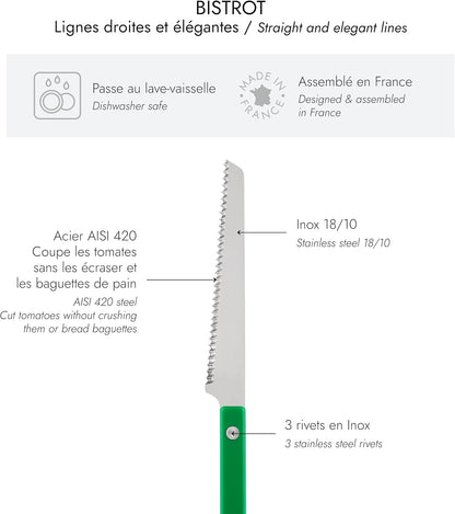 Serrated Knife 8.5 inches - Bistrot Collection - Perfect for Tomatoes, Lemons, Breads - Stainless Steel & Nylon - Dishwasher Safe - Burgundy - Brilliant Finish