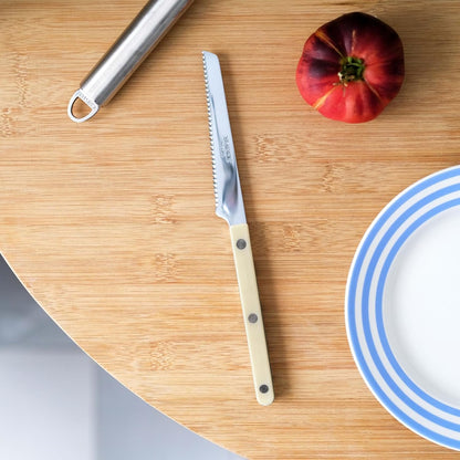 Serrated Knife 8.5 inches - Bistrot Collection - Perfect for Tomatoes, Lemons, Breads - Stainless Steel & Nylon - Dishwasher Safe - Burgundy - Brilliant Finish
