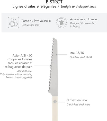 Serrated Knife 8.5 inches - Bistrot Collection - Perfect for Tomatoes, Lemons, Breads - Stainless Steel & Nylon - Dishwasher Safe - Burgundy - Brilliant Finish