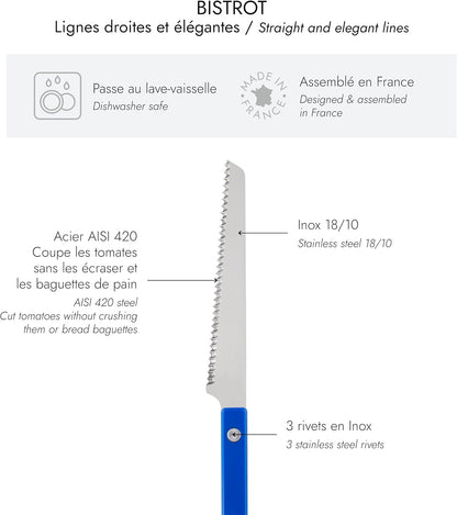 Serrated Knife 8.5 inches - Bistrot Collection - Perfect for Tomatoes, Lemons, Breads - Stainless Steel & Nylon - Dishwasher Safe - Burgundy - Brilliant Finish