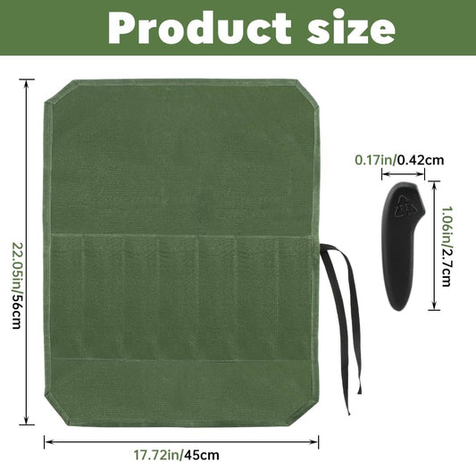 Knife Roll Bag, Ch/ef Knife Bag, Waxed Canvas Heavy Duty Knifes Pouch with 7 Slots, Ch/ef's Knifes Case Holder with Knife'Tip Protectors for Kitchen Travel Camping(COLOR:Green)