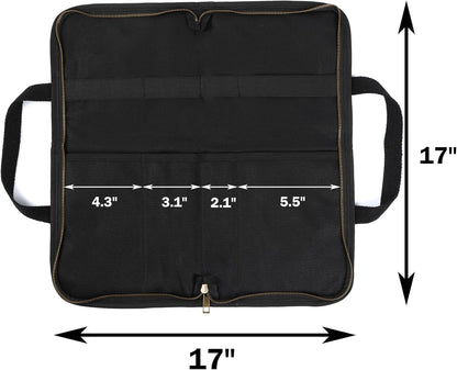 Knife Srotage Bag, Heavy Duty 16oz Waxed Canvas Knife Case with Professional Anti-Cut Fabric Lining, Portable 4 Slots Chef Knife Storage Roll Bag - Black