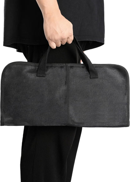 Knife Srotage Bag, Heavy Duty 16oz Waxed Canvas Knife Case with Professional Anti-Cut Fabric Lining, Portable 4 Slots Chef Knife Storage Roll Bag - Black