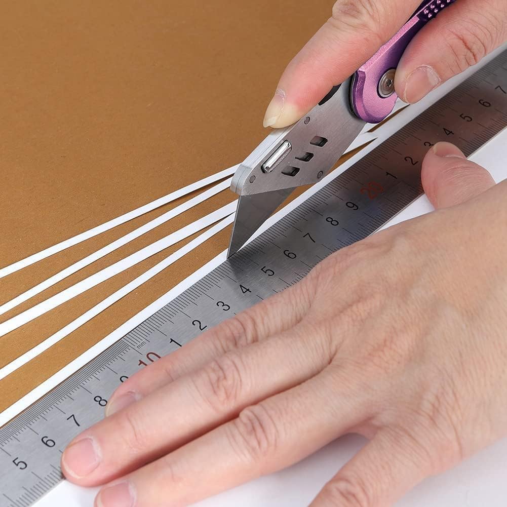 Box Cutter Retractable, Folding Utility Knife with Aluminum Handle, Heavy Duty Knife, Back-lock Mechanism, Stainless Belt Clip, for Carpet, Carton, Box, Cardboard, with 5-piece Extra Blades (Pink)