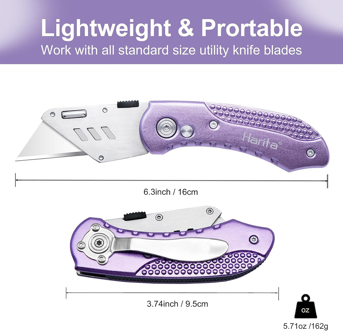 Box Cutter Retractable, Folding Utility Knife with Aluminum Handle, Heavy Duty Knife, Back-lock Mechanism, Stainless Belt Clip, for Carpet, Carton, Box, Cardboard, with 5-piece Extra Blades (Pink)