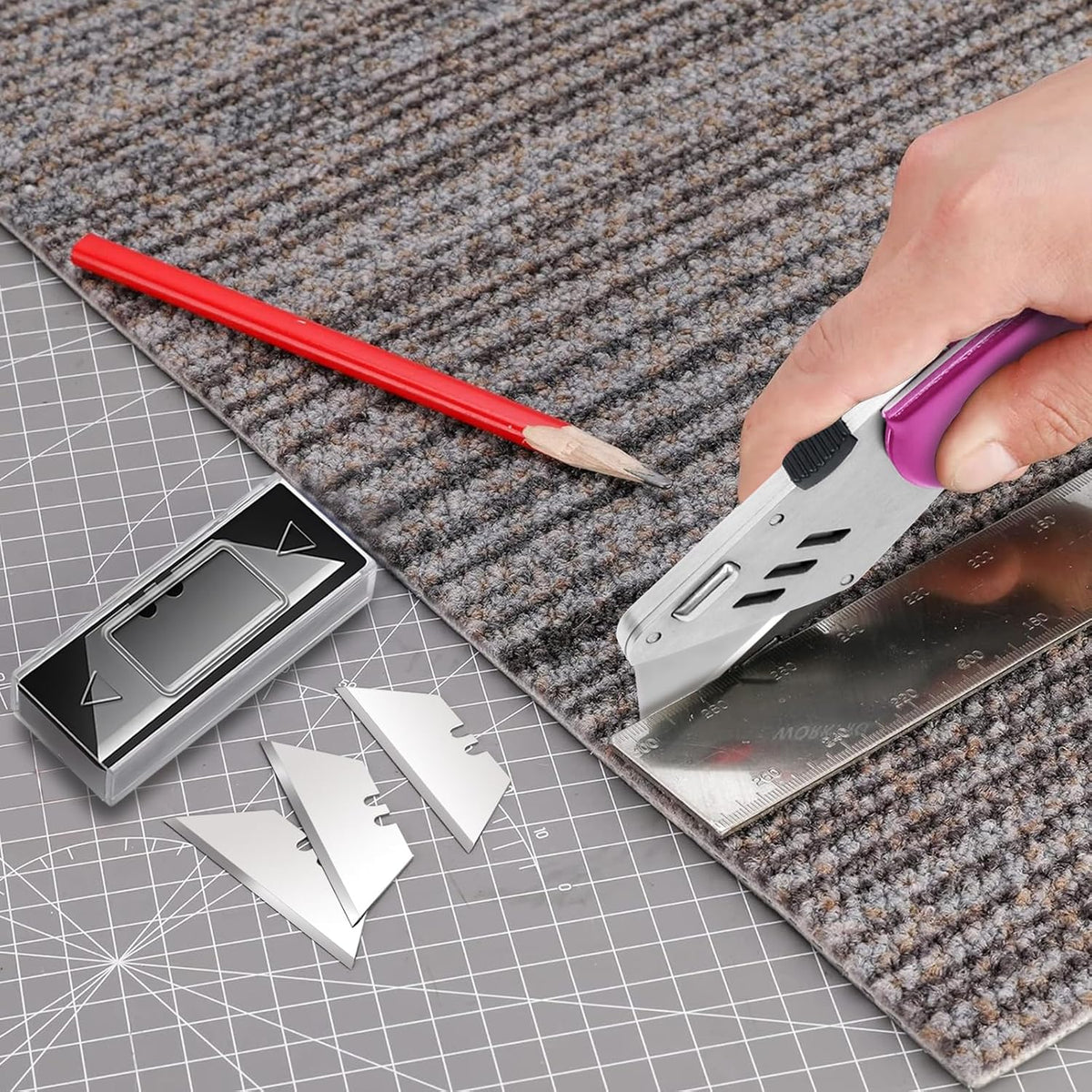 Box Cutter Retractable, Folding Utility Knife with Aluminum Handle, Heavy Duty Knife, Back-lock Mechanism, Stainless Belt Clip, for Carpet, Carton, Box, Cardboard, with 5-piece Extra Blades (Pink)