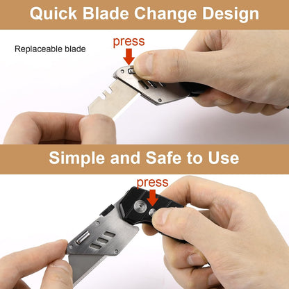 Box Cutter Retractable, Folding Utility Knife with Aluminum Handle, Heavy Duty Knife, Back-lock Mechanism, Stainless Belt Clip, for Carpet, Carton, Box, Cardboard, with 5-piece Extra Blades (Pink)