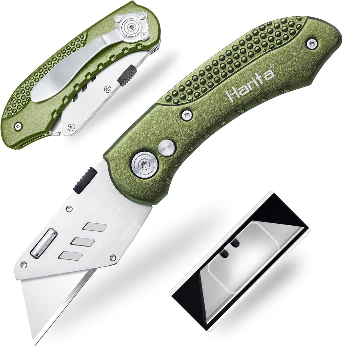 Box Cutter Retractable, Folding Utility Knife with Aluminum Handle, Heavy Duty Knife, Back-lock Mechanism, Stainless Belt Clip, for Carpet, Carton, Box, Cardboard, with 5-piece Extra Blades (Pink)