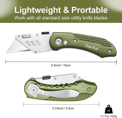 Box Cutter Retractable, Folding Utility Knife with Aluminum Handle, Heavy Duty Knife, Back-lock Mechanism, Stainless Belt Clip, for Carpet, Carton, Box, Cardboard, with 5-piece Extra Blades (Pink)