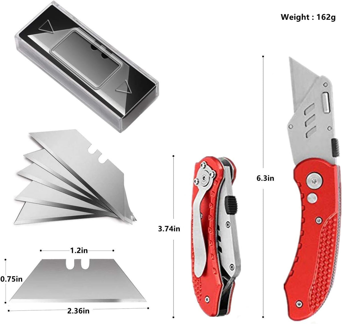 Box Cutter Retractable, Folding Utility Knife with Aluminum Handle, Heavy Duty Knife, Back-lock Mechanism, Stainless Belt Clip, for Carpet, Carton, Box, Cardboard, with 5-piece Extra Blades (Pink)
