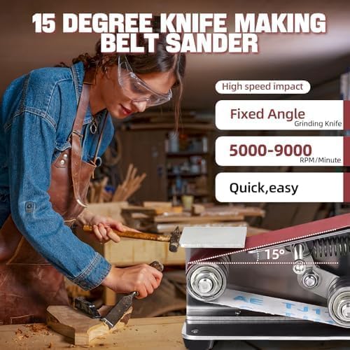 Mini Belt Sander, 7-Speed Knife Sharpener & Belt Grinder for Knife Making | Compact 3-in-1 sanding, grinding and sharpening tool for wood, metal and crafts.