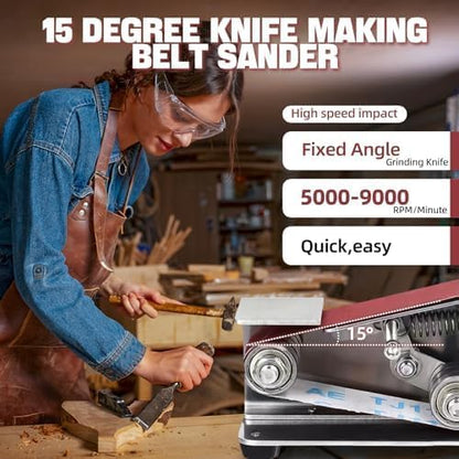 Mini Belt Sander, 7-Speed Knife Sharpener & Belt Grinder for Knife Making | Compact 3-in-1 sanding, grinding and sharpening tool for wood, metal and crafts.