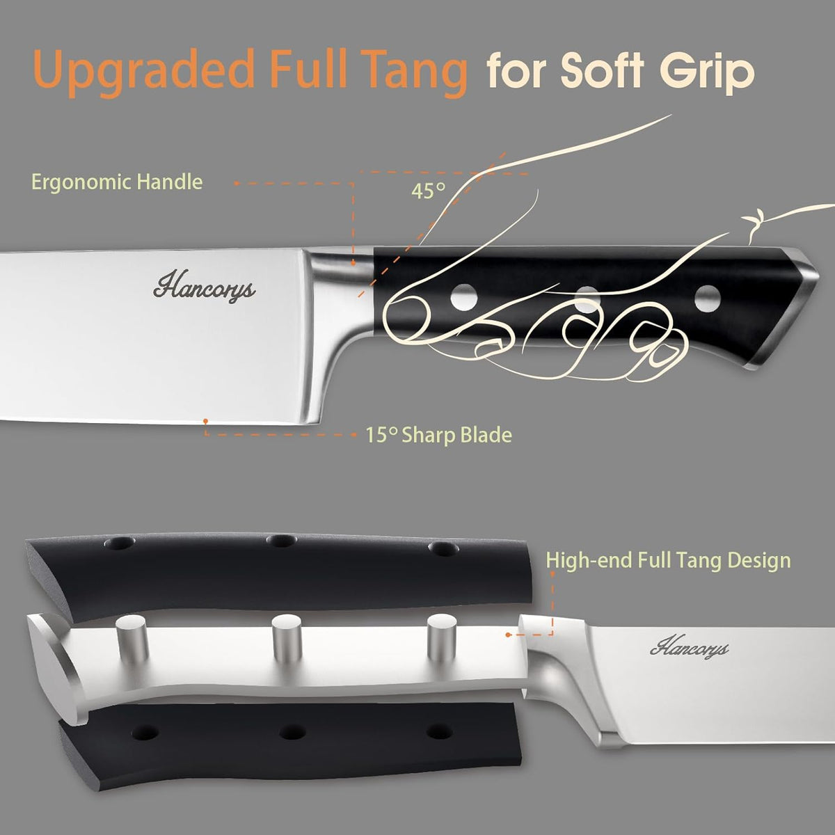 Knife Set, 15 PCS Full Tang Kitchen knife with Block and Sharpener | High Carbon German Stainless Steel Razor Sharp Knife Block Set, Dishwasher Safe, Ergonomic Handle Kitchen Utensils Set