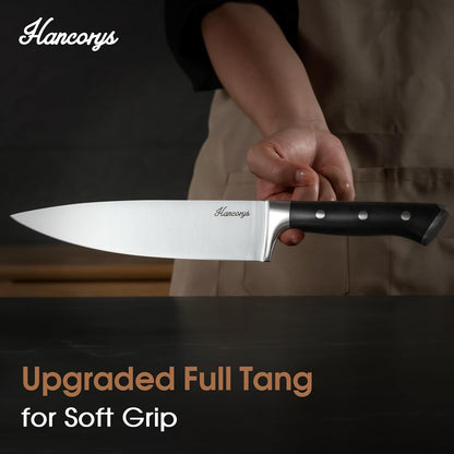 Knife Set, 15 PCS Full Tang Kitchen knife with Block and Sharpener | High Carbon German Stainless Steel Razor Sharp Knife Block Set, Dishwasher Safe, Ergonomic Handle Kitchen Utensils Set