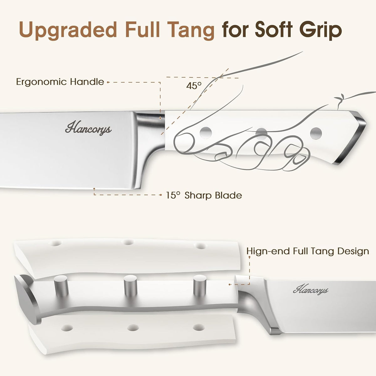 Knife Set, 15 PCS Full Tang Kitchen knife with Block and Sharpener | High Carbon German Stainless Steel Razor Sharp Knife Block Set, Dishwasher Safe, Ergonomic Handle Kitchen Utensils Set