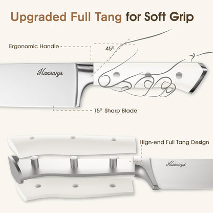 Knife Set, 15 PCS Full Tang Kitchen knife with Block and Sharpener | High Carbon German Stainless Steel Razor Sharp Knife Block Set, Dishwasher Safe, Ergonomic Handle Kitchen Utensils Set