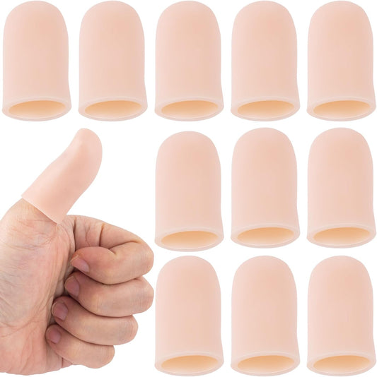 10pcs Gel Finger Cots/Covers, Silicone Finger Protector Support Cots | Finger Caps Finger Sleeves Thumb Protector for Finger Cracking Trigger Finger Arthritis Pain Relief (Beige, Short)