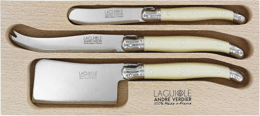 Laguiole 3-Piece Cheese Knife Set, Color ABS Handle, Stainless Steel, Made in France (IVORY)