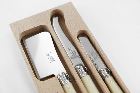 Laguiole 3-Piece Cheese Knife Set, Color ABS Handle, Stainless Steel, Made in France (IVORY)