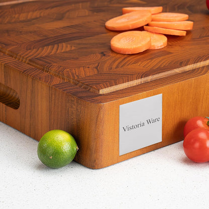17 Inch Teak Wood End Grain Cutting Board with Juice Groove, Thick Wooden Reversible Butcher Block for Kitchen, Meat, Vegetables & Charcuterie (Large)
