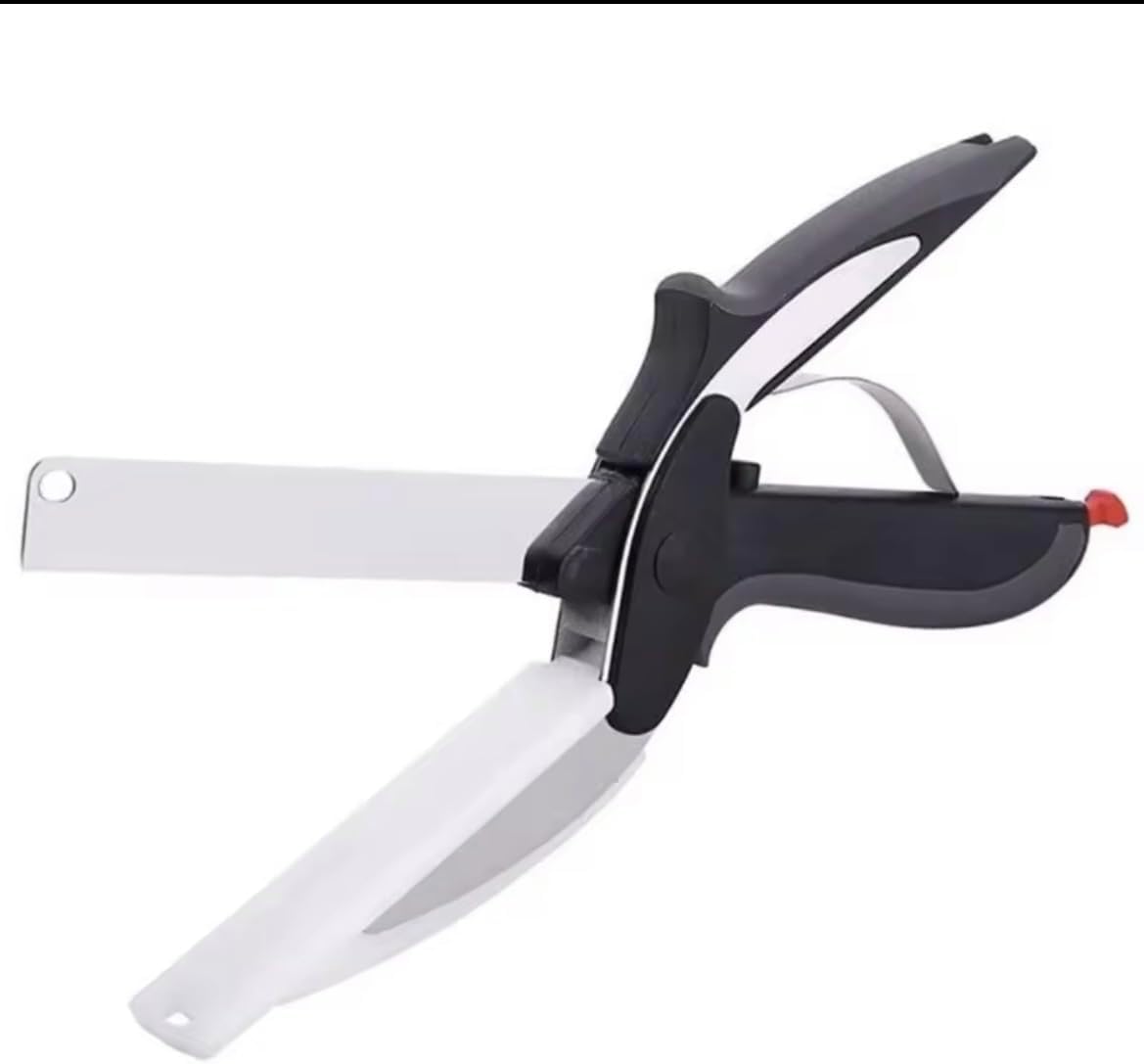 2 in 1 Kitchen Scissors for Food – Stainless Steel Blade & Plastic Cutting Board Scissors with Safety Lock | 9.5" Tomato Knife, Fruit & Vegetable Cutter – Easy-to-Use Kitchen Shears