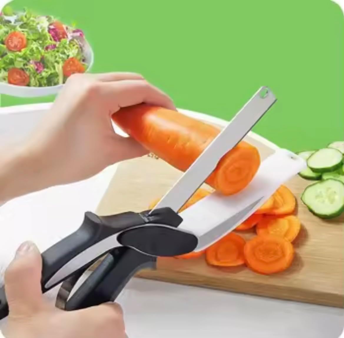 2 in 1 Kitchen Scissors for Food – Stainless Steel Blade & Plastic Cutting Board Scissors with Safety Lock | 9.5" Tomato Knife, Fruit & Vegetable Cutter – Easy-to-Use Kitchen Shears
