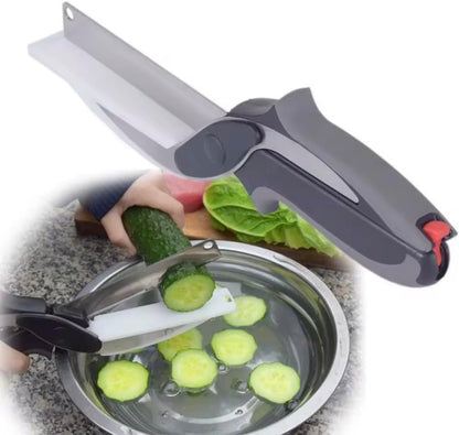 2 in 1 Kitchen Scissors for Food – Stainless Steel Blade & Plastic Cutting Board Scissors with Safety Lock | 9.5" Tomato Knife, Fruit & Vegetable Cutter – Easy-to-Use Kitchen Shears