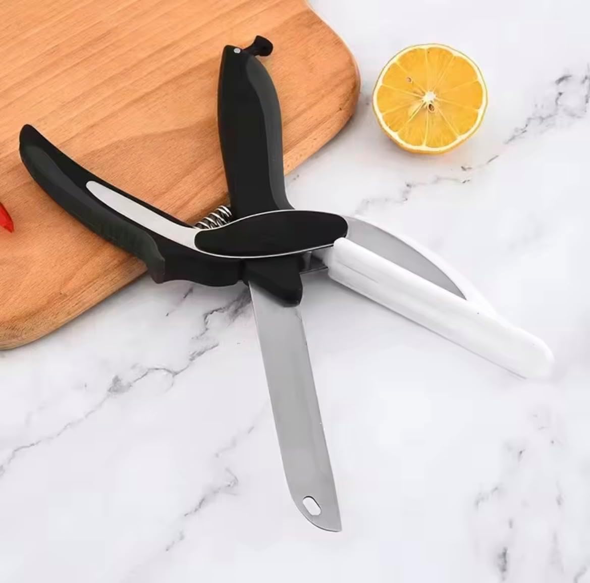 2 in 1 Kitchen Scissors for Food – Stainless Steel Blade & Plastic Cutting Board Scissors with Safety Lock | 9.5" Tomato Knife, Fruit & Vegetable Cutter – Easy-to-Use Kitchen Shears