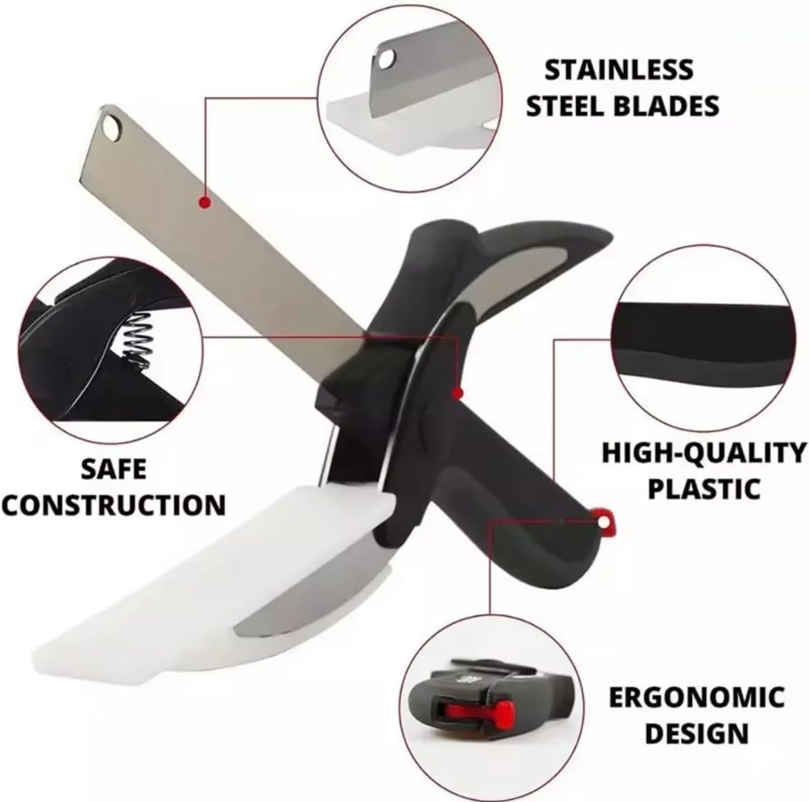 2 in 1 Kitchen Scissors for Food – Stainless Steel Blade & Plastic Cutting Board Scissors with Safety Lock | 9.5" Tomato Knife, Fruit & Vegetable Cutter – Easy-to-Use Kitchen Shears