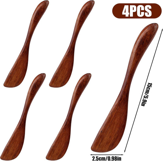 4pcs Butter Knife, 5.9 Inch Wooden Jam Spreader Mini Butter Spreaders Knife Kitchen Restaurant Spreader Condiment Knives for Jelly Sandwich Cheese