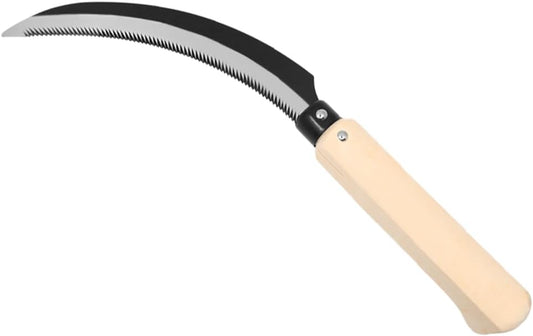 K202 Lavender Harvest Sickle/Berry Knife, Notched Wooden Handle, 6.5-Inch Curved Serrated Blade