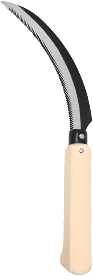 K202 Lavender Harvest Sickle/Berry Knife, Notched Wooden Handle, 6.5-Inch Curved Serrated Blade