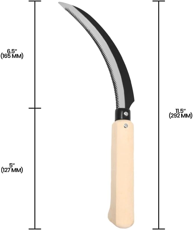 K202 Lavender Harvest Sickle/Berry Knife, Notched Wooden Handle, 6.5-Inch Curved Serrated Blade