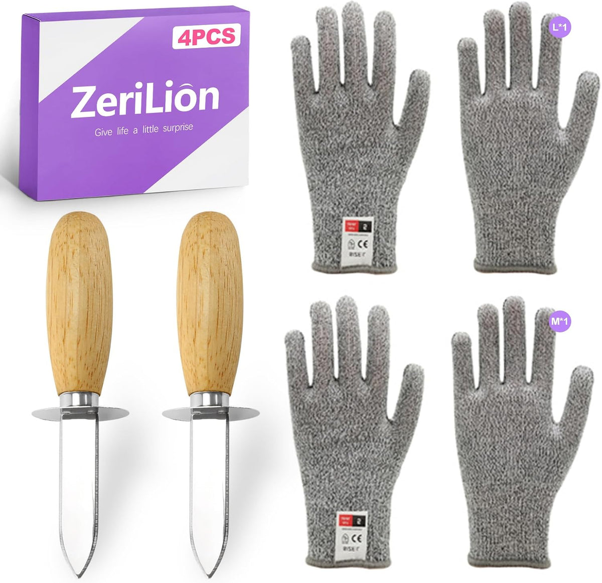 4 Pack Oyster Shucking Knife Set Stainless Steel Oyster Knives with 2 pas Cut Resistant Gloves Oyster Opener Clam Knife Shucker Tool Kit for Seafood Shellfish