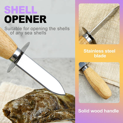 4 Pack Oyster Shucking Knife Set Stainless Steel Oyster Knives with 2 pas Cut Resistant Gloves Oyster Opener Clam Knife Shucker Tool Kit for Seafood Shellfish