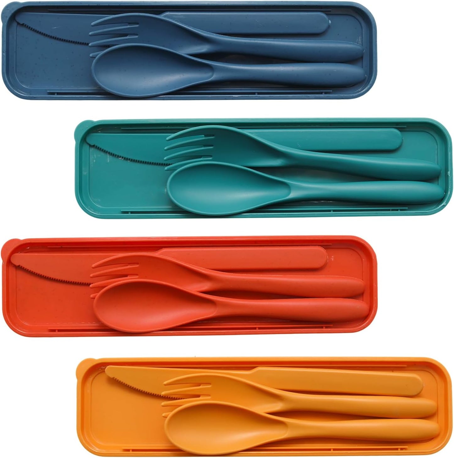 4 Sets Reusable Utensils with Case, Wheat Straw Travel Cutlery Portable Knife Fork and Spoon, Lunch Utensils Set for Camping Travel (Autumn)