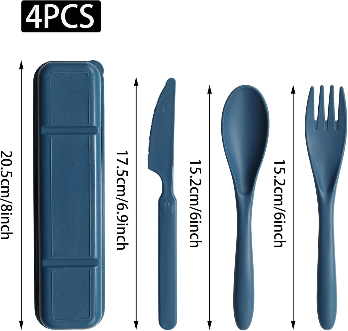4 Sets Reusable Utensils with Case, Wheat Straw Travel Cutlery Portable Knife Fork and Spoon, Lunch Utensils Set for Camping Travel (Autumn)