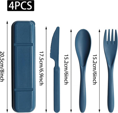 4 Sets Reusable Utensils with Case, Wheat Straw Travel Cutlery Portable Knife Fork and Spoon, Lunch Utensils Set for Camping Travel (Autumn)