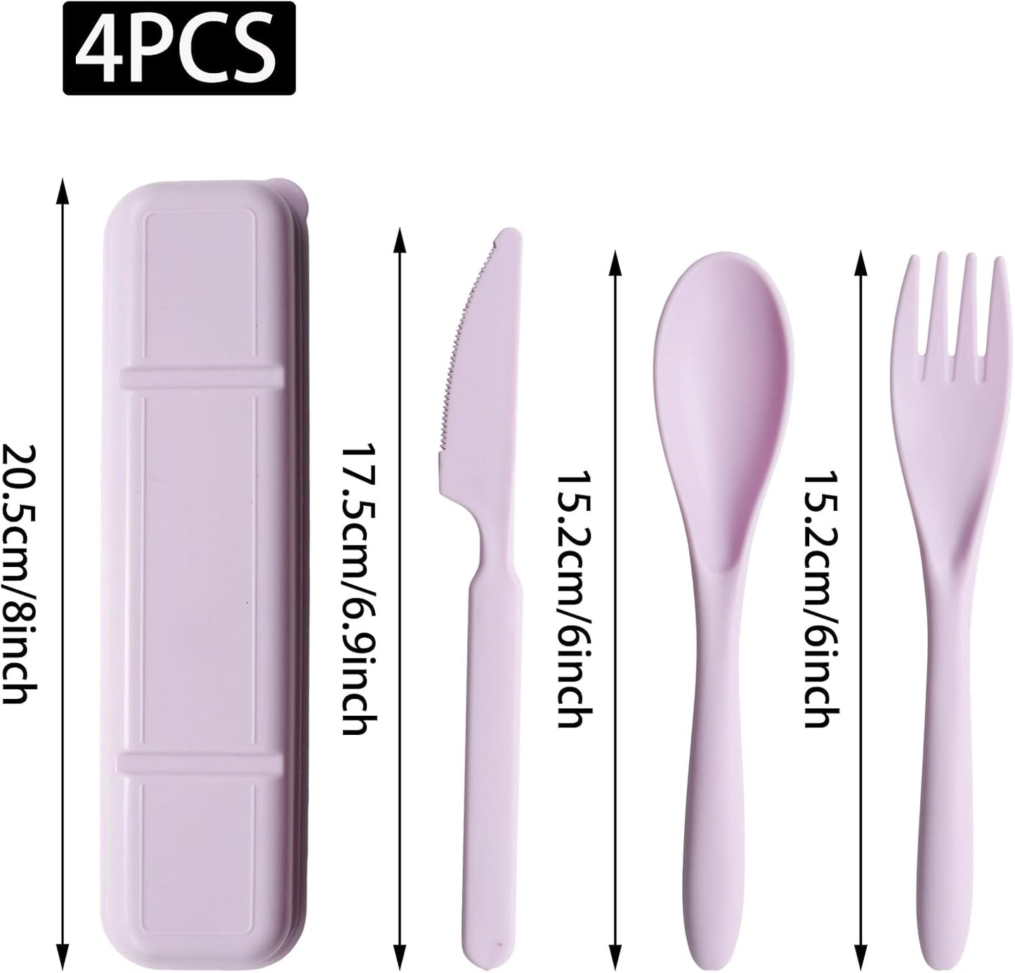 4 Sets Reusable Utensils with Case, Wheat Straw Travel Cutlery Portable Knife Fork and Spoon, Lunch Utensils Set for Camping Travel (Autumn)