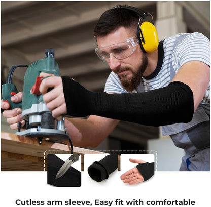 Protective Arm Sleeves for men or women with Thumbhole, Cut/Scratch/Heat Resistant Arm sleeves with UV Protectors Safety for Garden Kitchen Work – Black-18Inches Made with Kevlar by DuPont