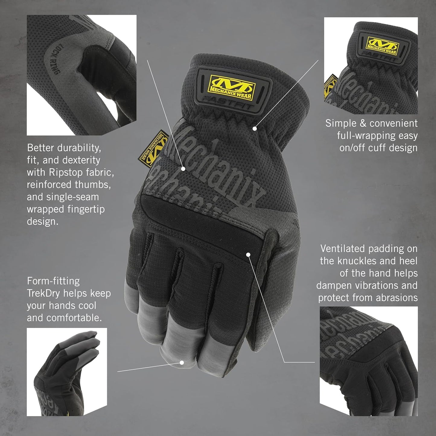 FastFit Work Glove with Elastic Cuff for Secure Fit, Performance Gloves for Multi-purpose Use