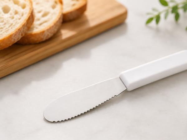 3.5 Inch Serrated Edge Sandwich Spreader in White - Set of 3 - Brazilian High Carbon Stainless Steel Knife - Ergonomic Polypropylene Handles