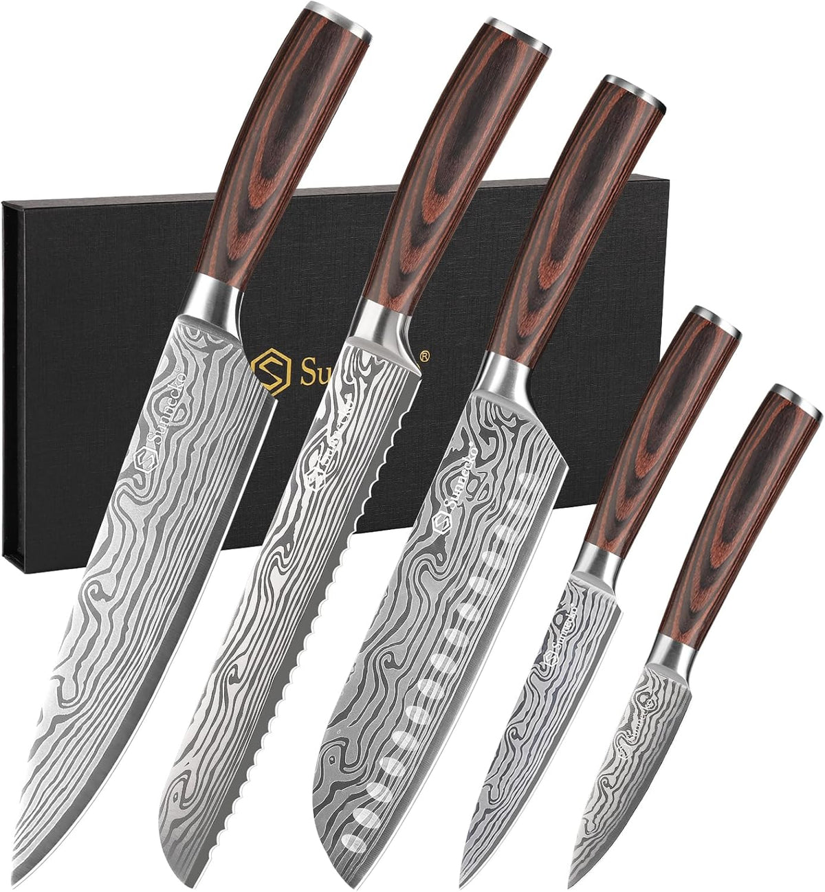 Kitchen Knife Set 5 Piece Chef Knife Set Professional High Carbon Stainless Steel, Sharp Kitchen Knives with Wooden Handle