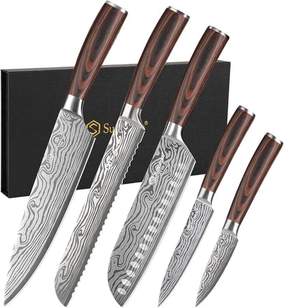 Kitchen Knife Set 5 Piece Chef Knife Set Professional High Carbon Stainless Steel, Sharp Kitchen Knives with Wooden Handle