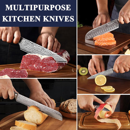 Kitchen Knife Set 5 Piece Chef Knife Set Professional High Carbon Stainless Steel, Sharp Kitchen Knives with Wooden Handle