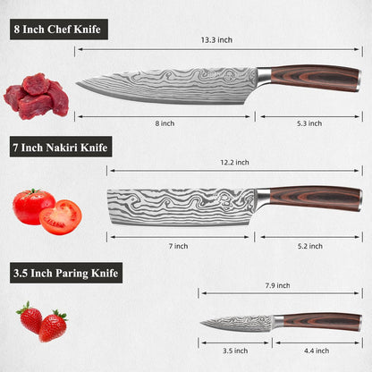 Kitchen Knife Set 5 Piece Chef Knife Set Professional High Carbon Stainless Steel, Sharp Kitchen Knives with Wooden Handle