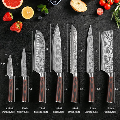 Kitchen Knife Set 5 Piece Chef Knife Set Professional High Carbon Stainless Steel, Sharp Kitchen Knives with Wooden Handle