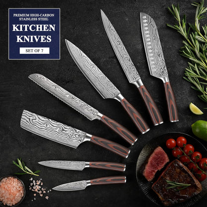 Kitchen Knife Set 5 Piece Chef Knife Set Professional High Carbon Stainless Steel, Sharp Kitchen Knives with Wooden Handle